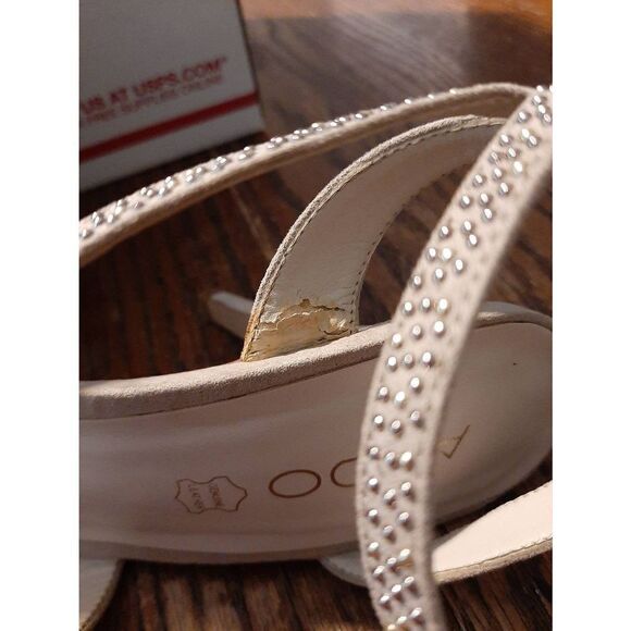 7.5 Aldo Tan Studded Embellished Open Toe Strappy High Heel Dress Shoes Stiletto - Picture 5 of 10